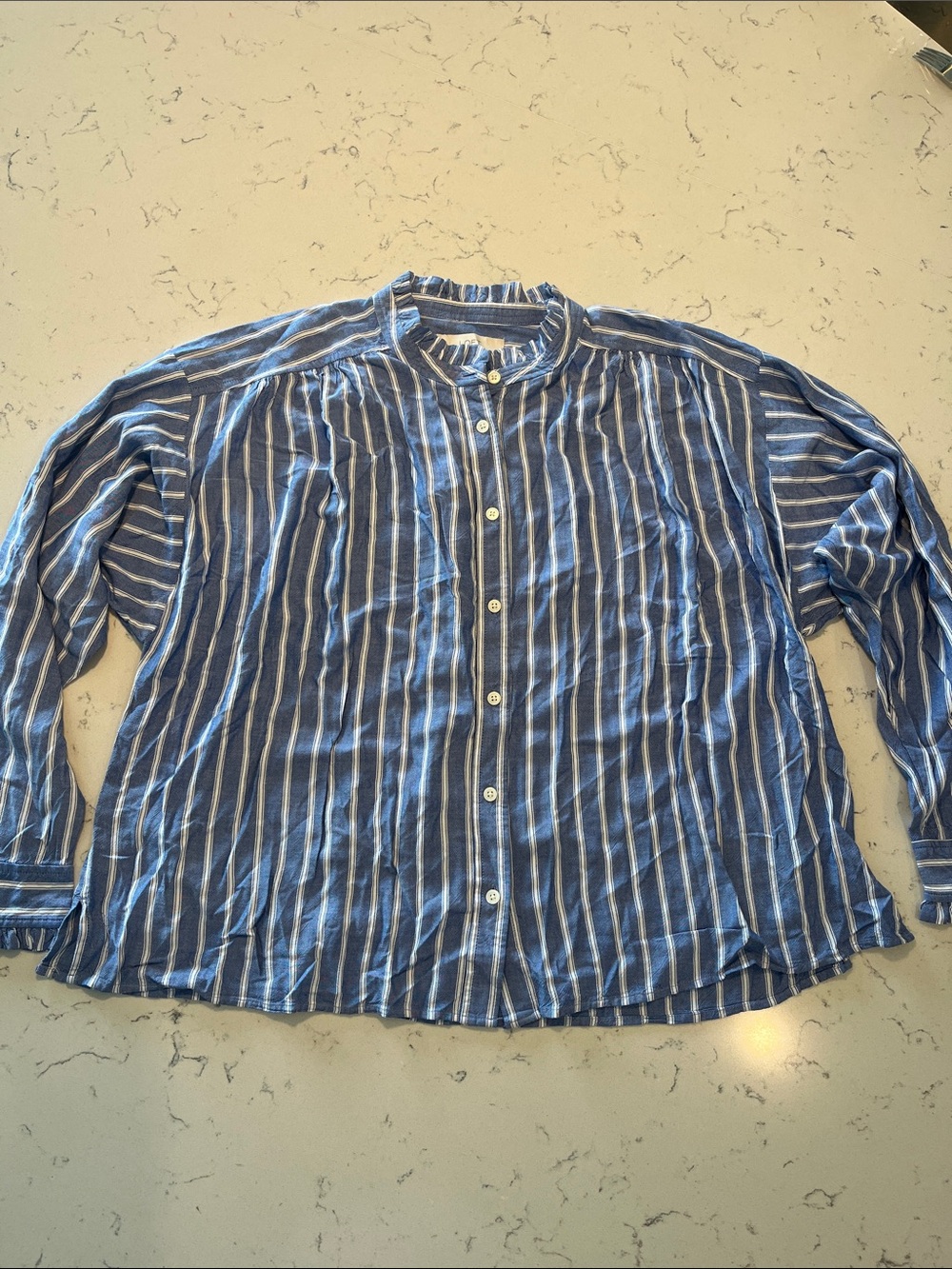 LOFT Blue and White Vertical Stripe Button-Down Shirt